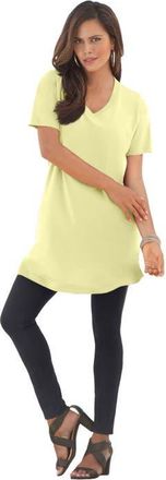 Roaman's Plus Size Ultimate Cotton V-Neck Short Sleeve Tunic in Banana Cream at Nordstrom, Size Large