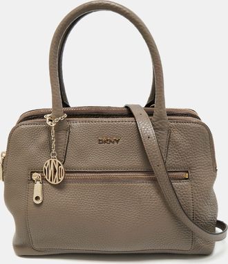 DKNY Dkny Taupe Grey Leather Double Zip Satchel