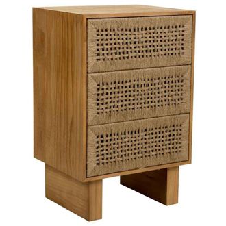 Wanderlust Deco Mesita de noche de madera y cuerda trenzada de 3 cajones marron