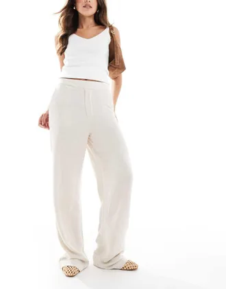 Object Pantaloni con fondo ampio in misto lino color crema-Bianco