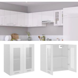 vidaXL Mobile Pensile con Vetro Lyon Bianco Lucido 60x31x60 cm vidaXL 828700