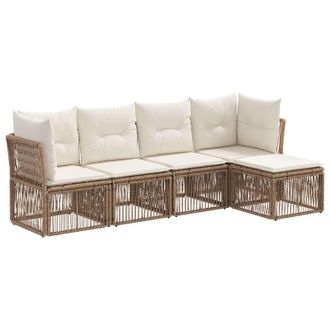 vidaXL Conjunto De Sof&aacute;s De Jard&iacute;n 5 Pcs Beige Rat&aacute;n Sint&eacute;tico Vidaxl