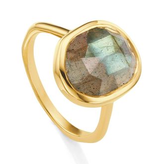 Monica Vinader Gold MV Siren Gemstone Medium Ring Labradorite