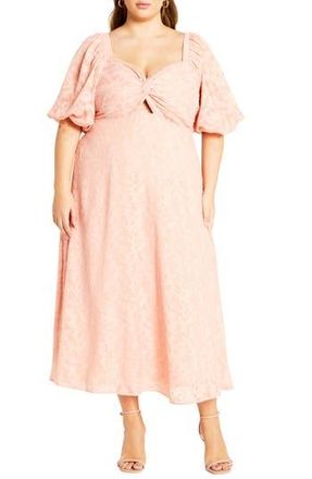 City Chic Inez Floral Cutout Puff Sleeve Dress in Dusty Pink at Nordstrom Rack, Size Xxs/12W