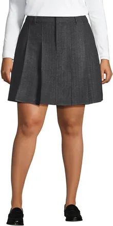 Lands End Plus Size Brushed Flannel Pleated Mini Skirt in Dark Gray Herringbone at Nordstrom, Size 26 W