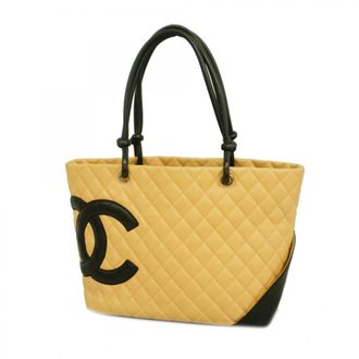 Chanel Beige Black Leather Tote Bag (Pre-Owned)