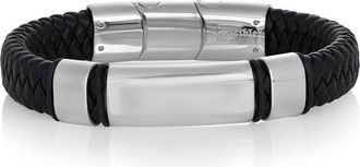 Crucible Jewelry Crucible Los Angeles Black Leather and Stainless Steel Engravable ID Bracelet