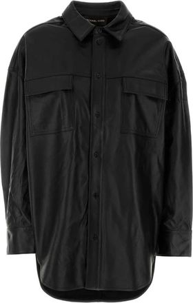 Michael Kors Oversize Zwarte Lederen Shirt - Dames - Overhemden - Zwart - S - Leer - Overhemden