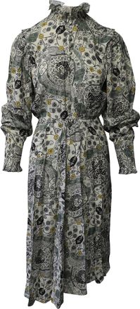 Isabel Marant Etoile Printed Ruffle Neck Long Sleeve Midi Dress in Multicolor Viscose