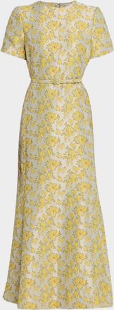SIMKHAI Caraline Belted Floral Jacquard Maxi Dress