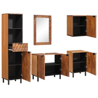 vidaXL Juegos De Ba&ntilde;o Con Caj&oacute;n 5 Pcs Madera De Acacia Marr&oacute;n Vidaxl