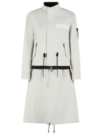 sacai Ecru Multi-Pocket Raised Neck Wool Coat