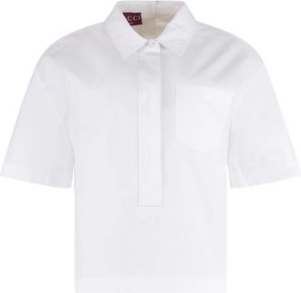 Gucci Cotton Poplin Shirt - Dames - Overhemden - Wit - S - Katoen - Overhemden
