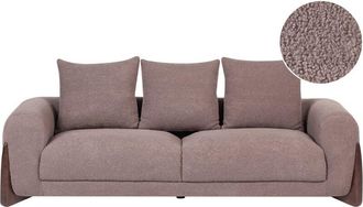 Beliani 3 Seater Sofa Brown Boucle Upholstery Wooden Legs with Armrests Loveseat Living Room Modern Style VINLIDEN