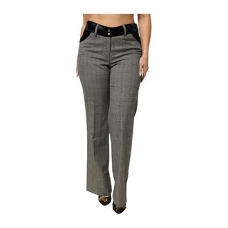 Bencivenga Bencivenga - Wool Blend Plaid Straight Leg Velvet Waist Pants - Dames - Broeken - Grijs - Maat: XL Wol