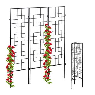 Relaxdays 12 Soportes Plantas Met&aacute;licos, Con Estacas, Enrejado Para Trepadoras, 122 X 30,5 Cm, Para Jard&iacute;n, Negro