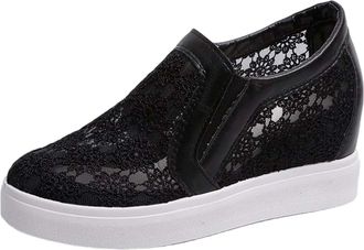 Generic Wedge Shoes for Women Minimalist Solid Color Platform Shoes Hollow Out mesh Loafers Shoe Invisible Height Casual Shoe Breathable Slip on Walking Sneak