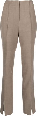 Rejina Pyo front-slit trousers - women - Wool/Polyester/Elastane/Rayon - 10 - Brown
