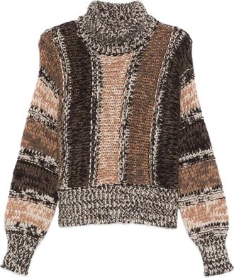 Roberto Collina Maglione a righe con collo alto - Marrone