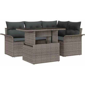 vidaXL Vidaxl - Conjunto De Sof&aacute; De Jard&iacute;n Con Coj&iacute;n 5 Pcs Gris Polirat&aacute;n