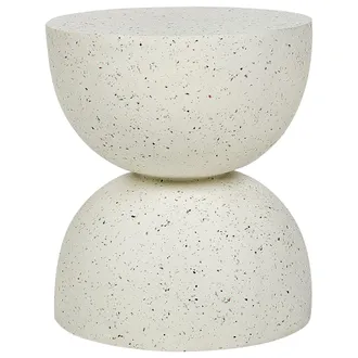 Beliani Beliani - Mesa Auxiliar Decorativa Mgo Fibra De Vidrio Tapa Redonda Forma De Reloj De Arena Resistente A Uv Manchas &Oacute;xido Agua Viento Blanco Crema Con