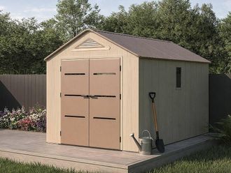 Vente-Unique Beige & Brown Resin Garden Shed 9.5 M&sup2; With Floor - 22 Mm Thickness