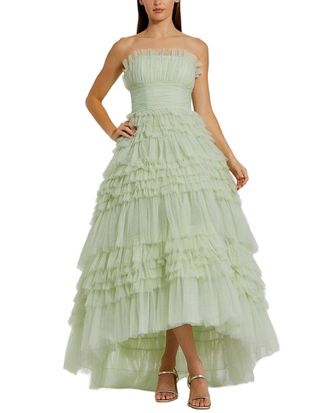 Mac Duggal Strapless Tulle Ruffle Gown