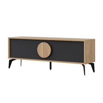 Calicosy Mueble de TV 2 puertas - L140 cm - Efecto Roble y Gris