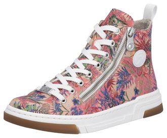 Rieker Sneaker RIEKER, Damen, Gr. 36, rosa (rosa multi), Lederimitat, gebl&uuml;mt, Schuhe Sneaker, High Top-Sneaker, Freizeitschuh, Schn&uuml;rschuh mit Plateausohle