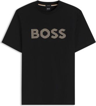 BOSS Stripe-artwork T-shirt in cotton jersey