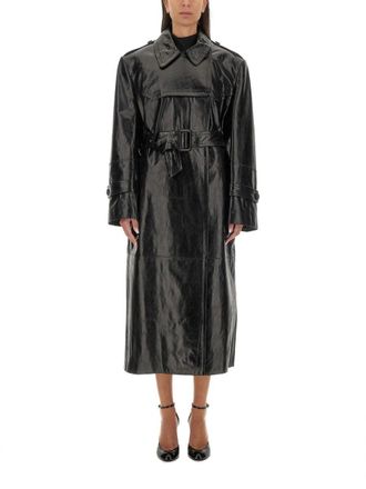 Sportmax Glossy Black Lamb Leather Alfeo Coat