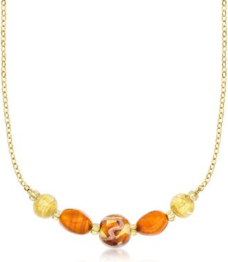Ross-Simons Italian Brown and Orange Murano Glass Bead Necklace in 18kt Gold Over Sterling