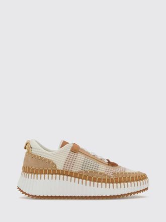 Chlo&eacute; Nama Platform Sneakers in Leather and Mesh with Contrast Stitching