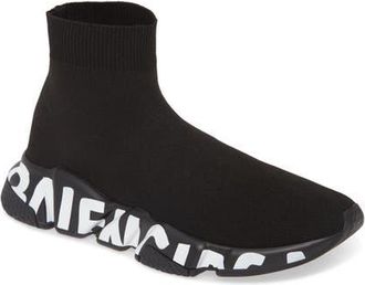 Balenciaga Mid Speed Sock Sneaker in Black/Black/White at Nordstrom, Size 7Us