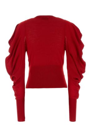 Blumarine Puff-Sleeve Virgin Wool Cardigan - Red