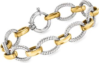 Ross-Simons Sterling Silver and 18kt Gold Over Sterling Twisted Oval-Link Bracelet