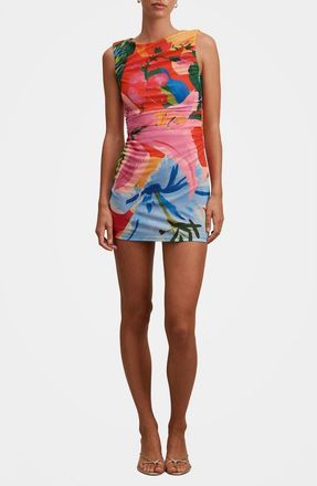 Ever New Lucille Ruched Mesh Minidress in Sola Tropical at Nordstrom, Size 14
