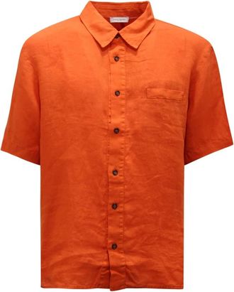 Paolo Pecora Linnen overhemd in blauw model 24Ec 1M0G1213619 - Heren - Korte mouwen Overhemden - Oranje - XL - Linnen - Overhemden