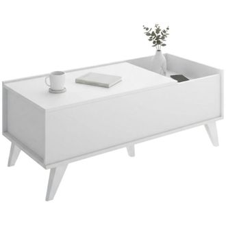 Dmora Tavolino da salotto Cuna, Tavolo basso da caff&egrave;, Portariviste per divano, Ripiano da soggiorno, 99x60 h41 cm, Bianco - Dmora