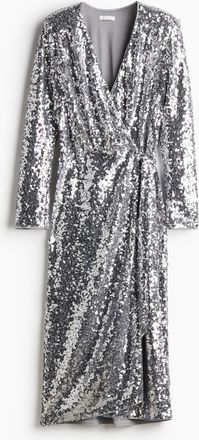 H&M Paillettenkleid im Wickelschnitt - Silber