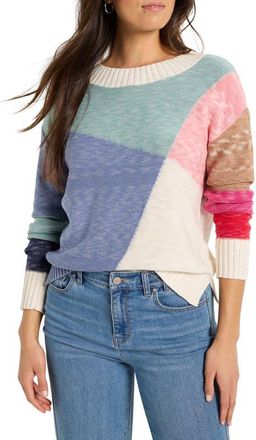 Nic+Zoe Color Crossing Colorblock Cotton Blend Sweater in Blue Multi at Nordstrom, Size Large P