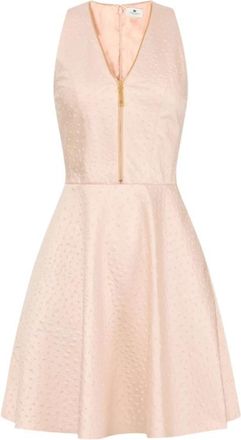 Elisabetta Franchi Taffeta jurk met struisvogelprint - Dames - Feestkleedjes - Roze - M - Polyester - Kleedjes