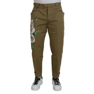 Dolce & Gabbana Floral Pattern Chino Trousers - male - Dolce & Gabbana - Slim-fit Trousers - Beige - L - Trousers