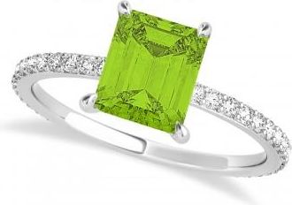 Allurez Emerald Peridot & Diamond Hidden Halo Engagement Ring 14k White Gold (2.93ct)