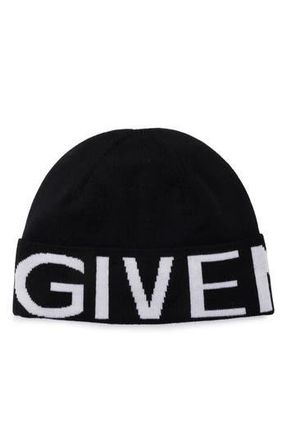 Givenchy Logo Wool Beanie in Black White at Nordstrom Rack
