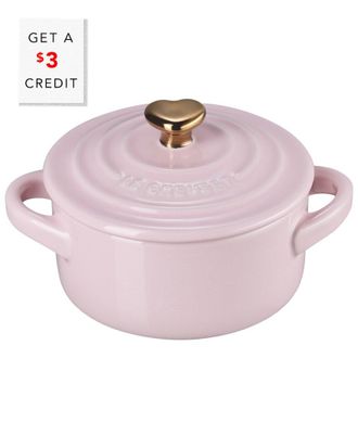LE CREUSET Mini Pink Round Cocotte With Gold Heart Knob With $3 Credit