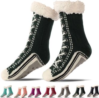 Generic Slipper Socks, Ultra-Thick Cute Slipper Home Socks, Slippers And Socks With Reinforced Anti-Slip Silicone Strips (Green, One Size, Adult, Women, One S