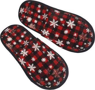 Generic Christmas Snowflake Buffalo Plaid Men Women Slippers Soft Shoes Cosy House Shoes For Outdoor Indoor Winter L