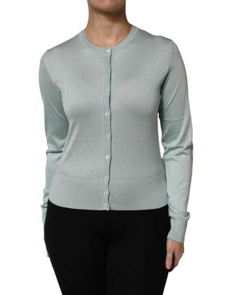 Dolce & Gabbana Light Green Silk Button Down Cardigan Womens Sweater