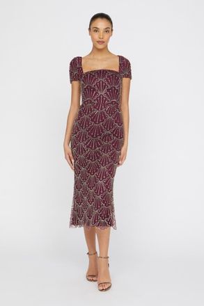 Theia Serena Beaded Cocktail Square-Neck Sheath Dress in Oxblood at Nordstrom, Size 14